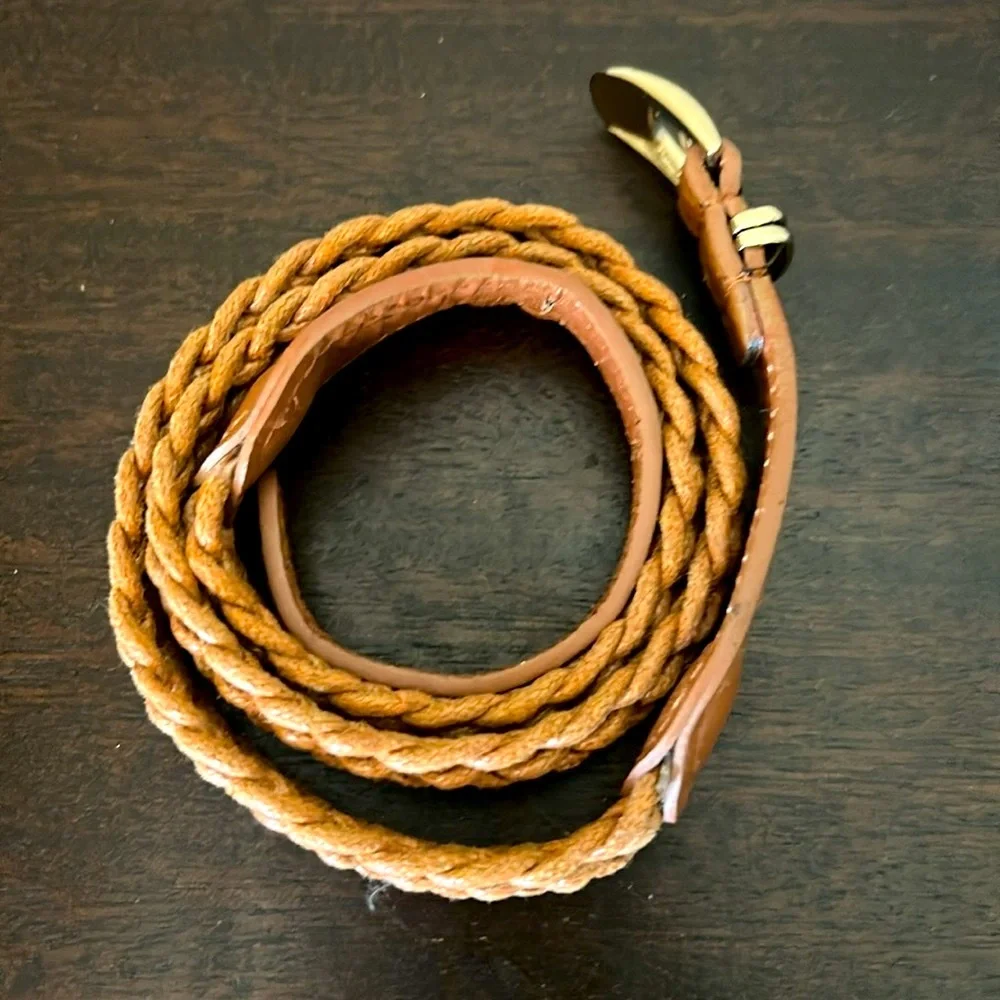 Braided Tan Skinny Belt GUC 3 Holes Vintage